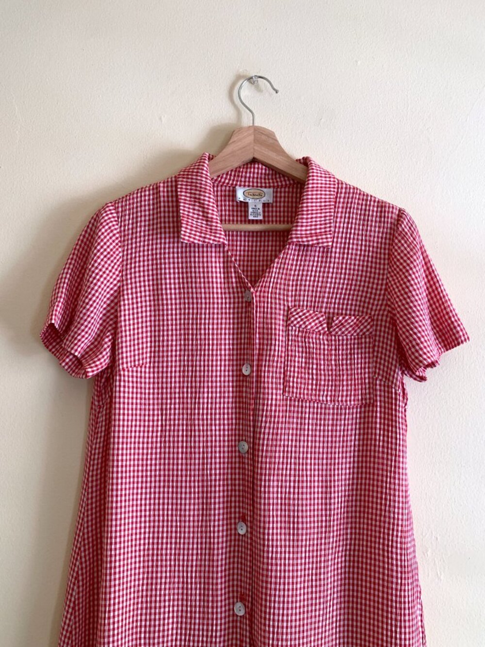 Vintage Talbots Red White Gingham Button Up Midi Dress 6P Short Sleeve Americana - Picture 3 of 11